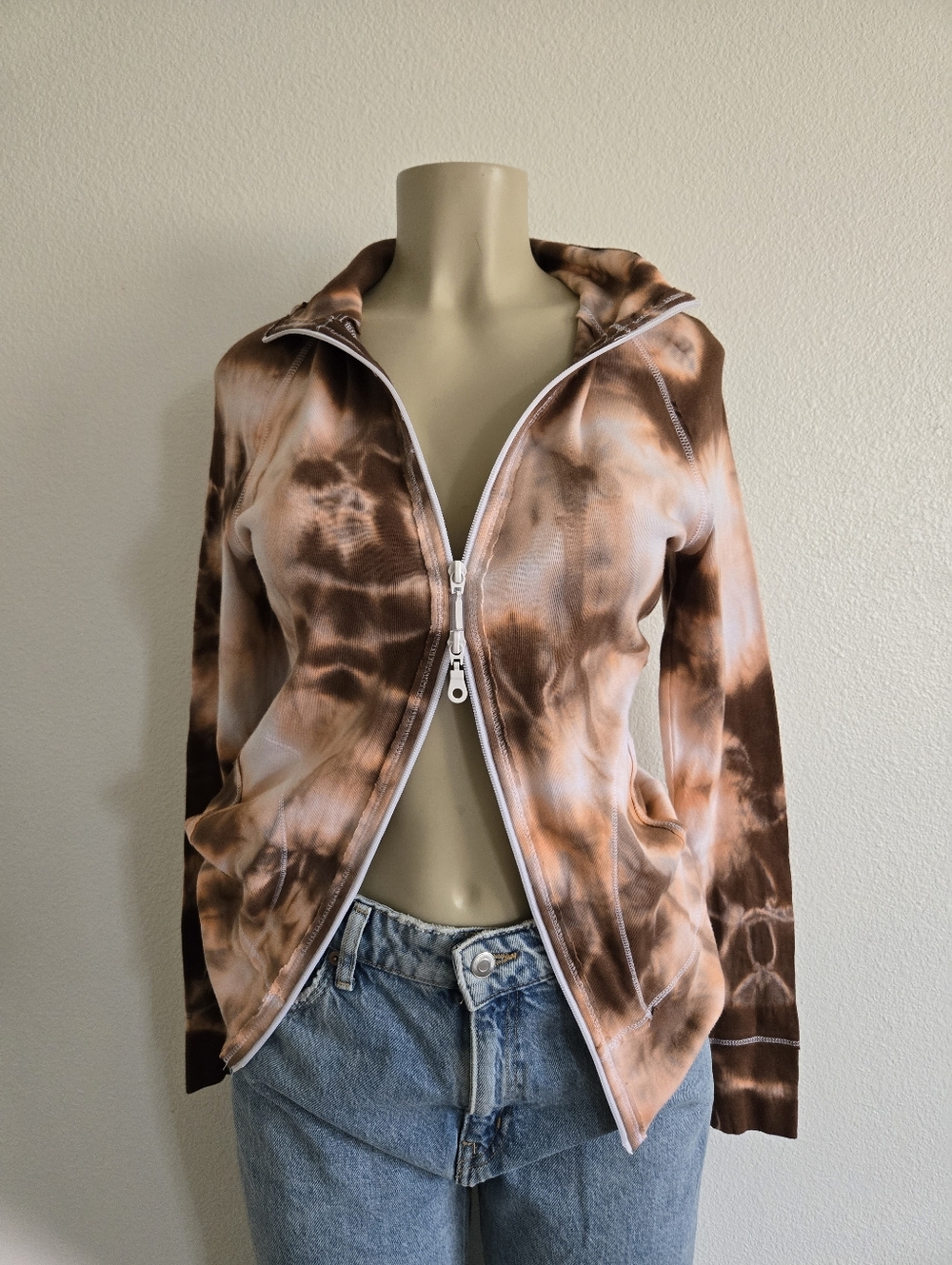 Mudd Brown & Cream Tie-Dye Zip Front Jacket
